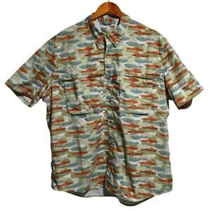 L.L. Bean Men's Fish Print Tropic Wear Short Sleeve Performance Shirt Size XL